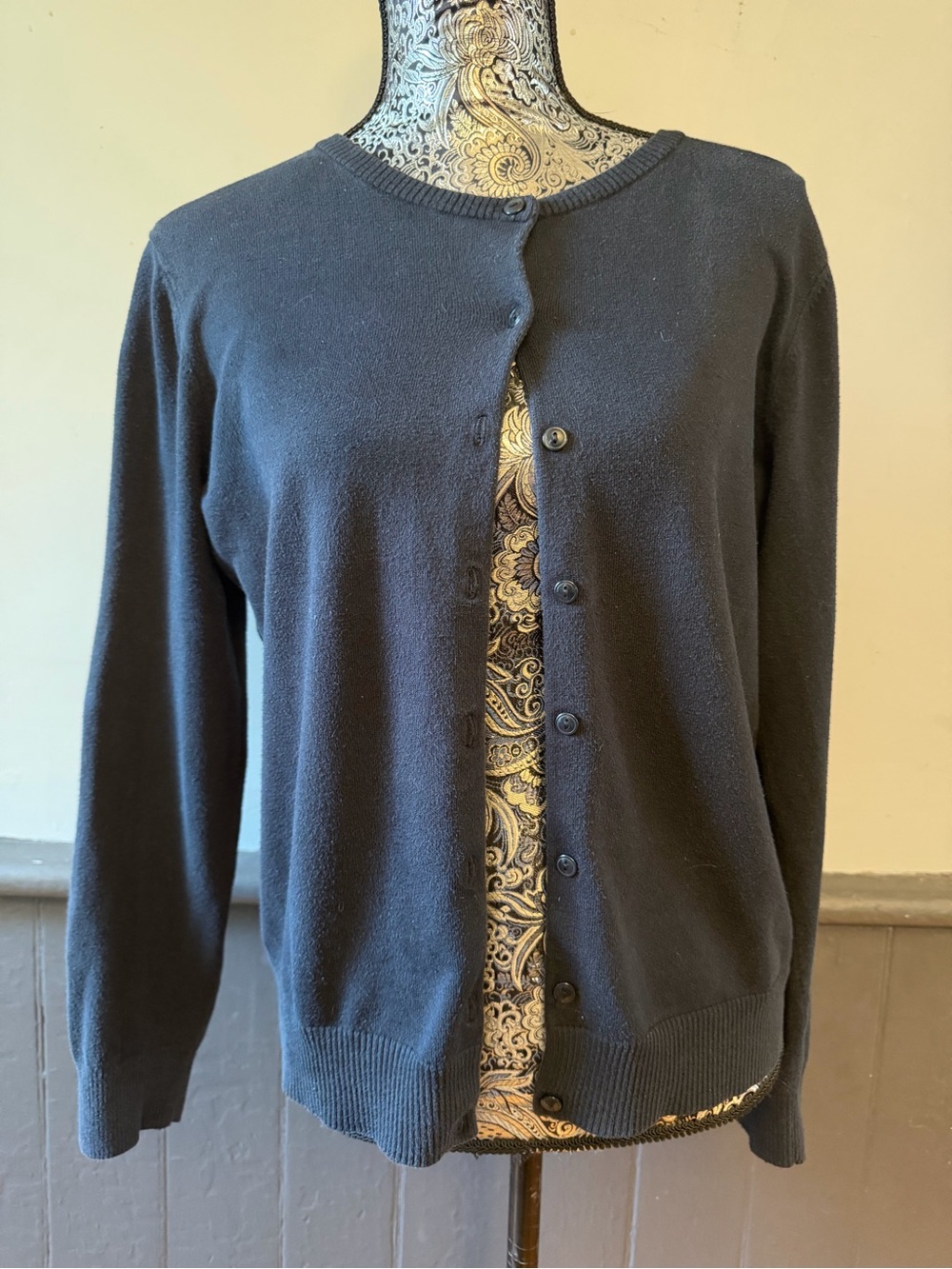 L.L.Bean Black Button-Front Knit Cardigan